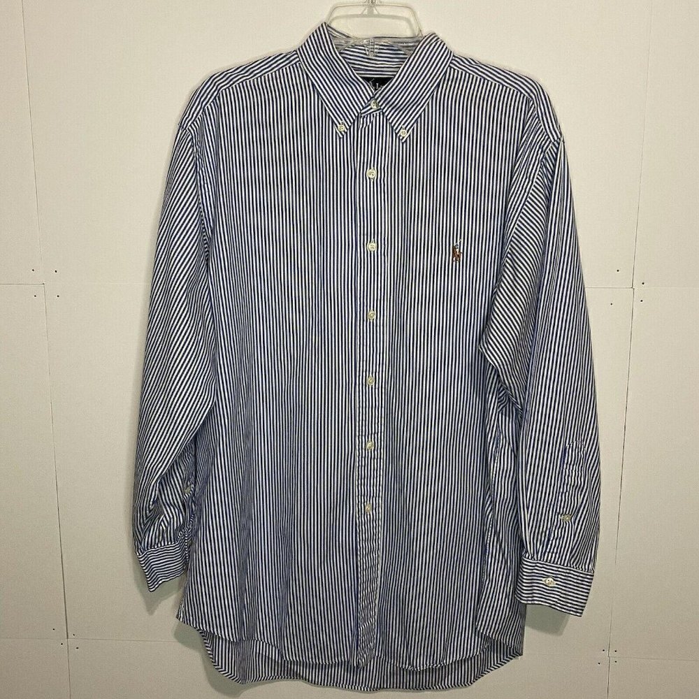 Ralph Lauren Yarmouth Men's 16.5-33 Blue Stripe Long Sleeve Button Down